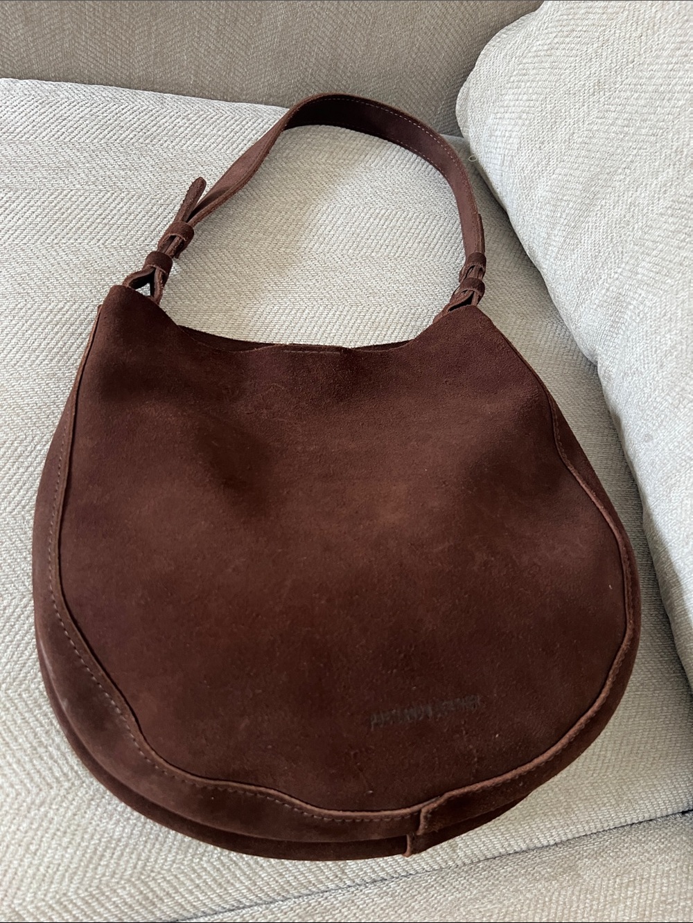 Portland Leather Brown Suede Crescent Shoulder Bag Large - Picture 4 of 11